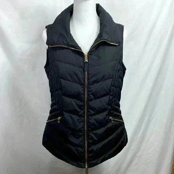 Talbots Black Down Feather Vest with Gold Zippers.  Size P Small. - Picture 1 of 9